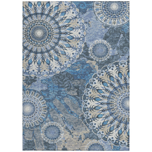 8' X 10' Blue Ivory And Beige Paisley Washable Indoor Outdoor Area Rug