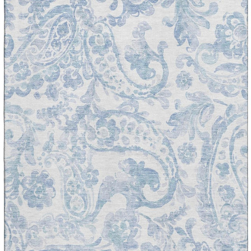 5' X 8' Sky Blue And Ivory Paisley Washable Area Rug With UV Protection