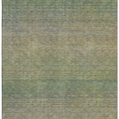 9' X 12' Fern Green And Blue Striped Washable Area Rug With UV Protection