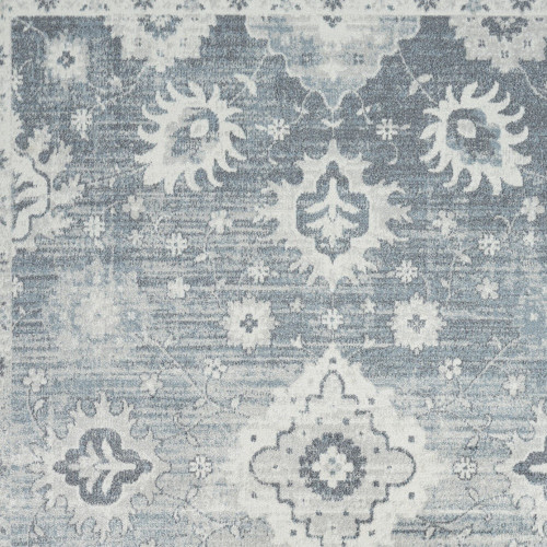 4' X 6' Blue Floral Power Loom Worn Faded Area Rug