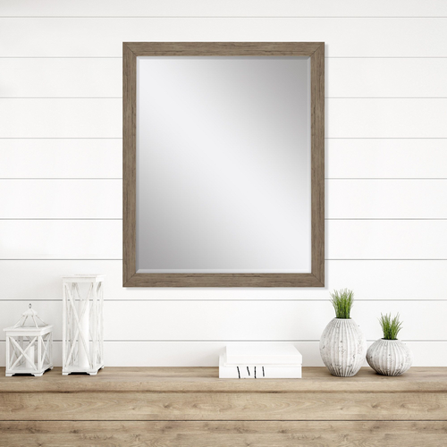 33" Light Brown Framed Accent Mirror