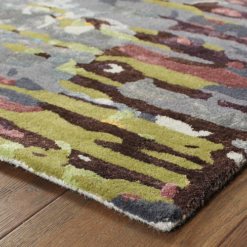 8' X 10' Gray Black And Yellow Abstract Hand Tufted Area Rug
