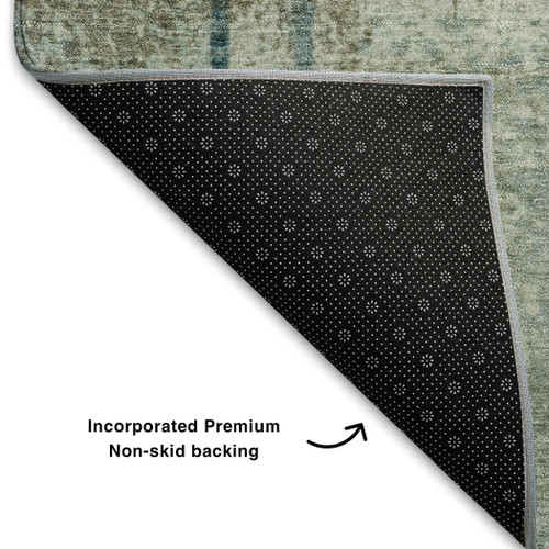 10' X 14' Pale Aqua Beige And Ivory Abstract Washable Area Rug With UV Protection