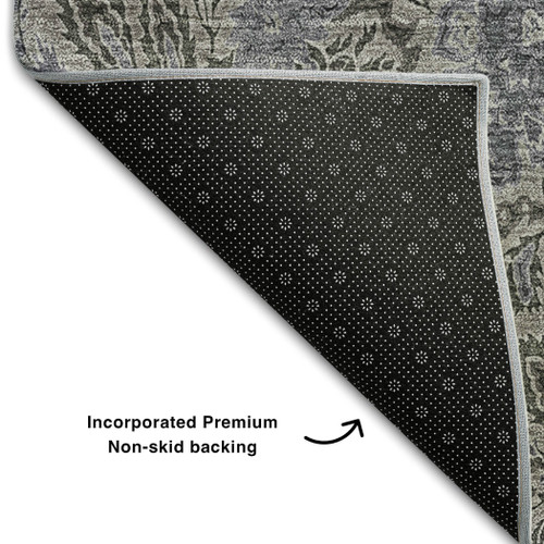 8' X 10' Khaki And Gray Floral Washable Area Rug With UV Protection