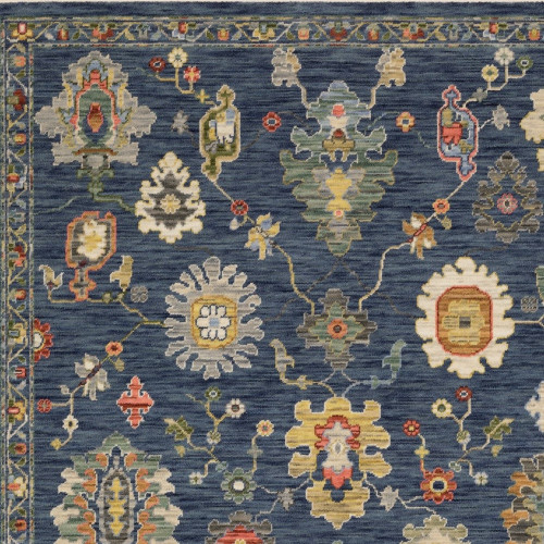3' X 5' Blue Red And Ivory Oriental Area Rug With Fringe