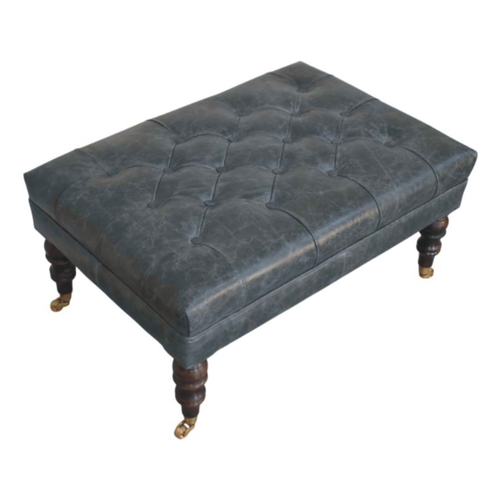35" Brown Leather Round Footstool