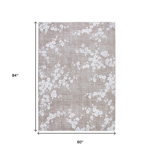 6' X 8' Gray And White Oriental Washable Area Rug