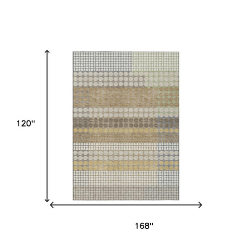 10' X 14' Beige And Ivory Geometric Washable Indoor Outdoor Area Rug