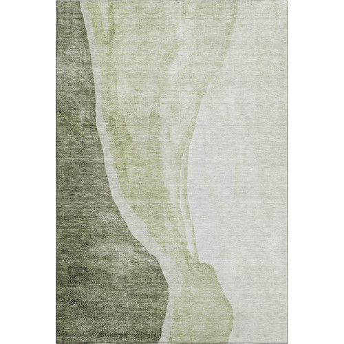 8' X 10' Olive Green And Ivory Abstract Washable Area Rug With UV Protection