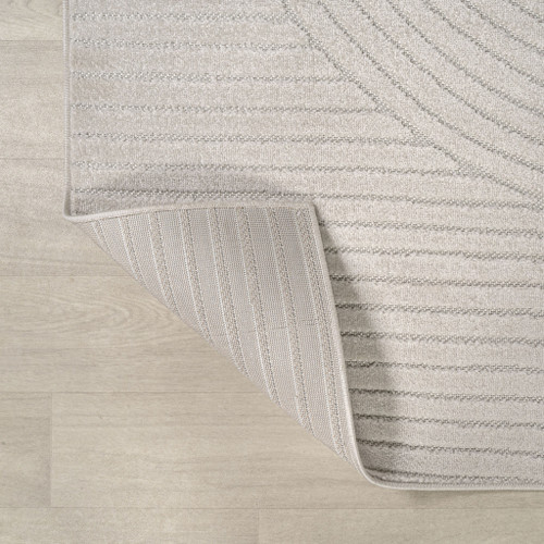 9' Ivory And Cream Square Striped Indoor Outdoor Area Rug