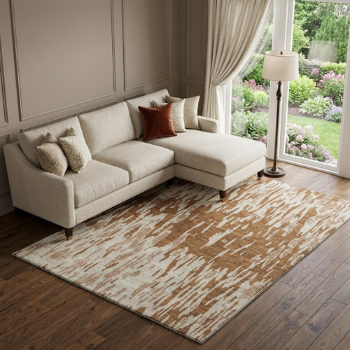 9' X 12' Rust And Ivory Abstract Washable Area Rug With UV Protection