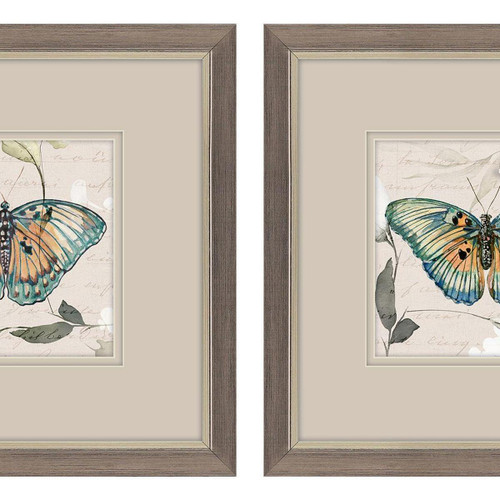 Set Of Two Papillon Set of Set Silver Framed Wall Art