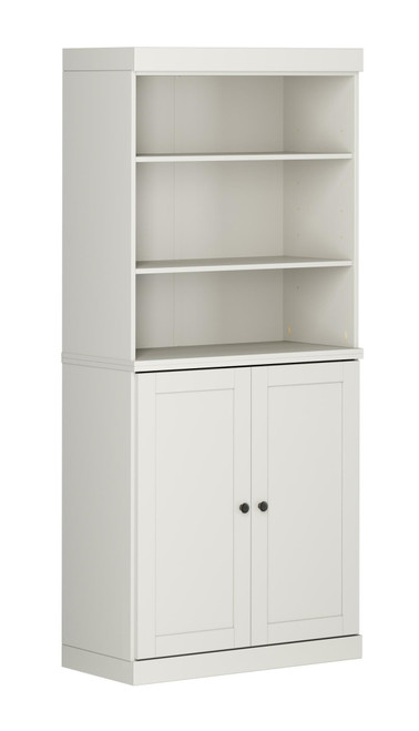 72" Off White Solid Wood Adjustable Six Tier Library Bookcase with Two Doors