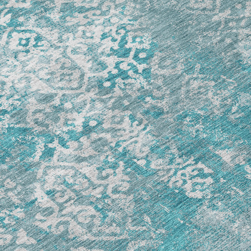 10' X 14' Teal Blue And Brown Oriental Washable Indoor Outdoor Area Rug