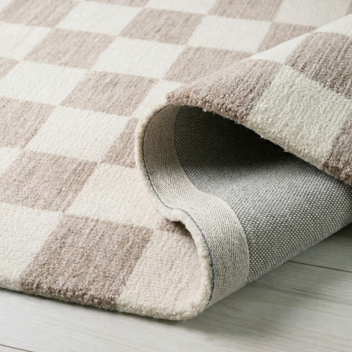3' X 10' Beige And Brown Checkered Area Rug