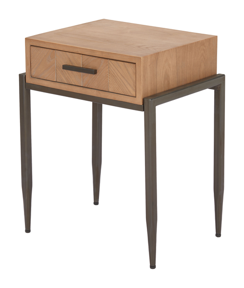 25" Natural and Bronze Wood End Table With Drawer