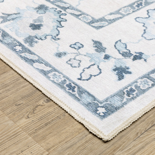 10' X 13' Ivory And Blue Oriental Washable Area Rug