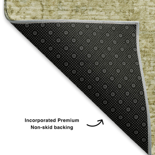 5' X 8' Beige And Gold Oriental Washable Area Rug With UV Protection