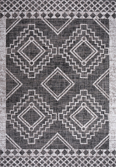 5' X 8' Black And Ivory Moroccan Indoor Outdoor Area Rug