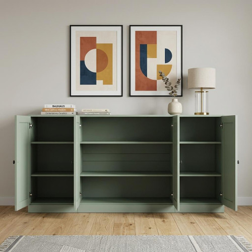 65" Sage Solid Wood Sideboard With Four Glass Doors