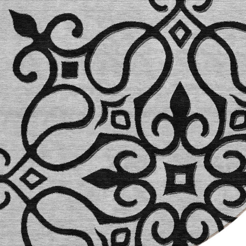 8' Gray Round Floral Medallion Washable Indoor Outdoor Area Rug