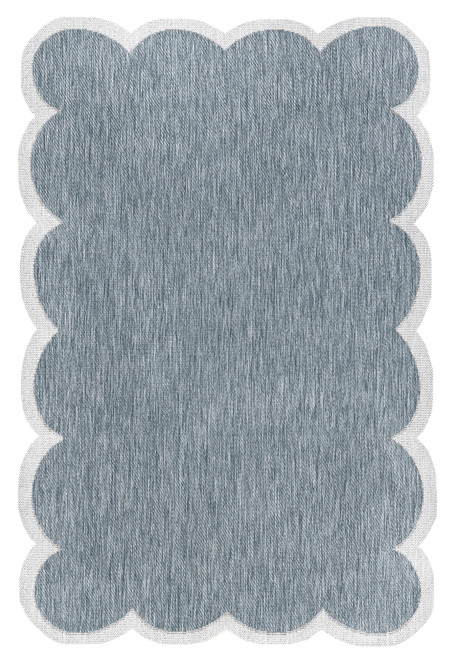 5' X 8' Turquoise And Cream Indoor Outdoor Area Rug