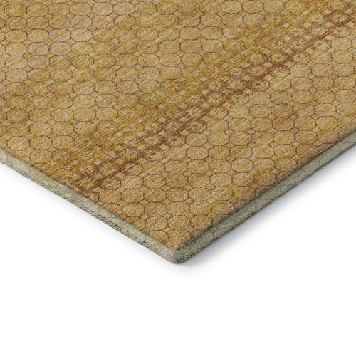 9' X 12' Wheat Gold And Beige Striped Washable Area Rug With UV Protection