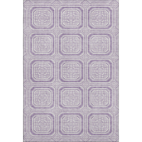 10' X 14' Lavender And Ivory Geometric Washable Area Rug With UV Protection