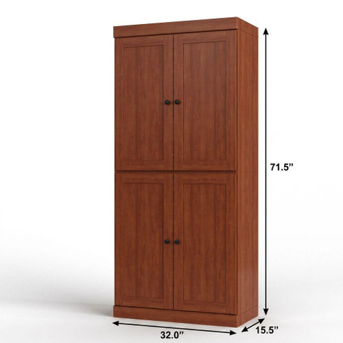 32" Coffee Solid Wood Free Standing Four Door Linen Cabinet