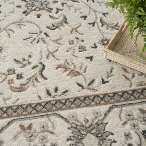 8' Ivory Brown And Gray Floral Distressed Round Rug
