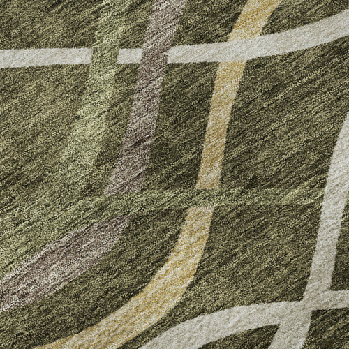 8' X 10' Olive Green Ivory And Gold Abstract Washable Area Rug With UV Protection