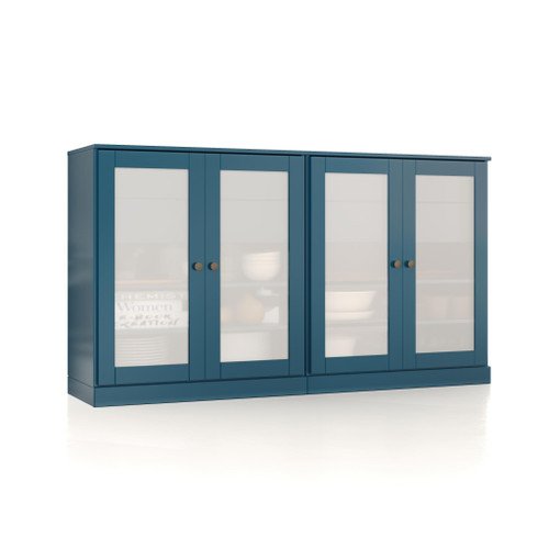 64" Teal Blue Solid Wood Four Drawer Sideboard With Four Doors
