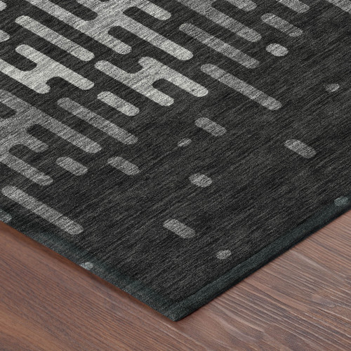 5' X 8' Black And Granite Gray Abstract Washable Indoor Outdoor Area Rug