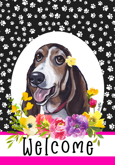 Basset Hound - Hippie Hound Studios Paw Prints  House and Garden Flags