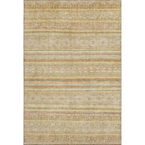 9' X 12' Wheat Beige And Gold Striped Washable Area Rug With UV Protection