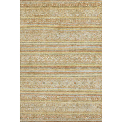 9' X 12' Wheat Beige And Gold Striped Washable Area Rug With UV Protection