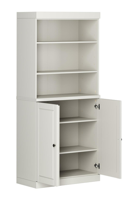 72" Off White Solid Wood Adjustable Six Tier Library Bookcase with Two Doors