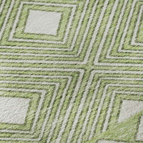 5' X 8' Artichoke Green And Ivory Geometric Washable Area Rug With UV Protection