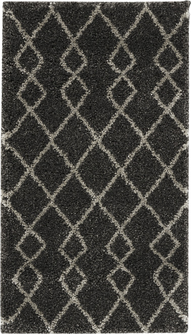 2' X 4' Charcoal and Ivory Geometric Shag Area Rug