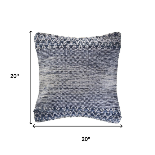 20" Blue And White Chevron Cotton Blend Throw Pillow Cover