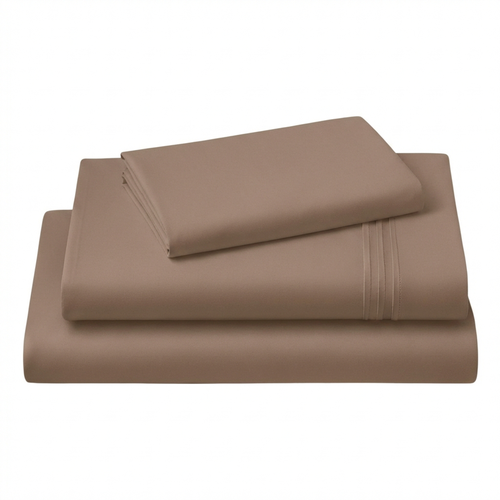 Three Piece Light Brown Cotton Twin Sheet Set