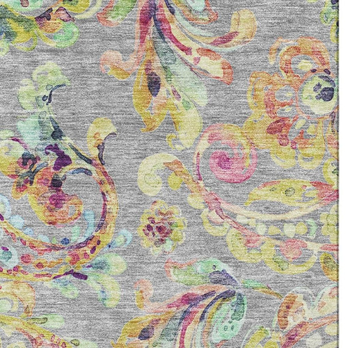 8' X 10' Gray Blue And Pink Paisley Washable Area Rug With UV Protection