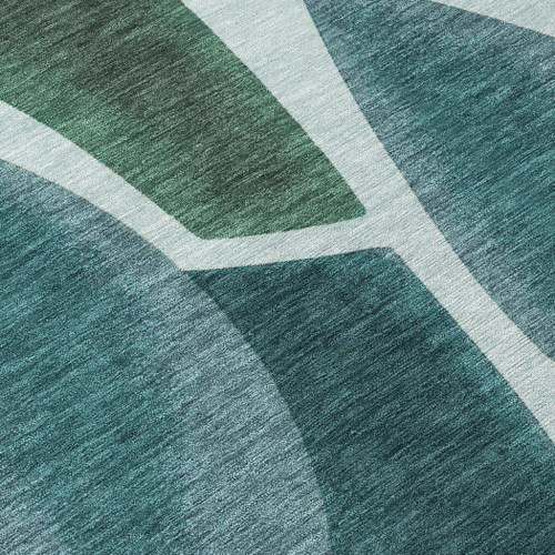 8' Teal Blue And Turquoise Round Abstract Washable Indoor Outdoor Area Rug