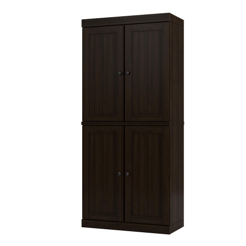 32" Espresso Solid Wood Free Standing Four Door Linen Cabinet