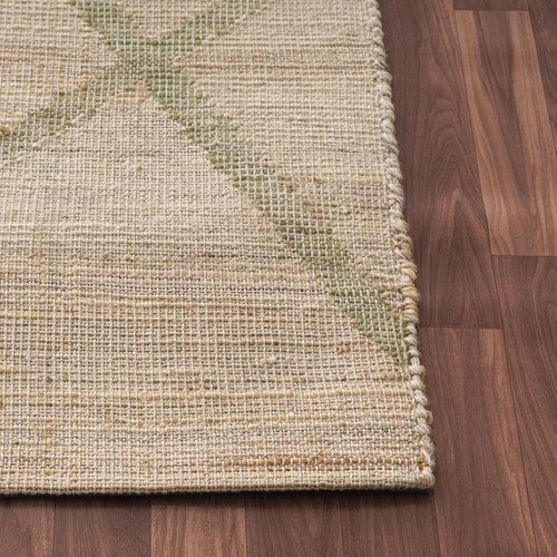 9' X 12' Green And Beige Jute Abstract Hand Woven Area Rug