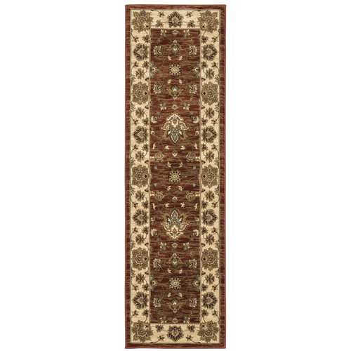 8' Red And Ivory Floral Runner Rug