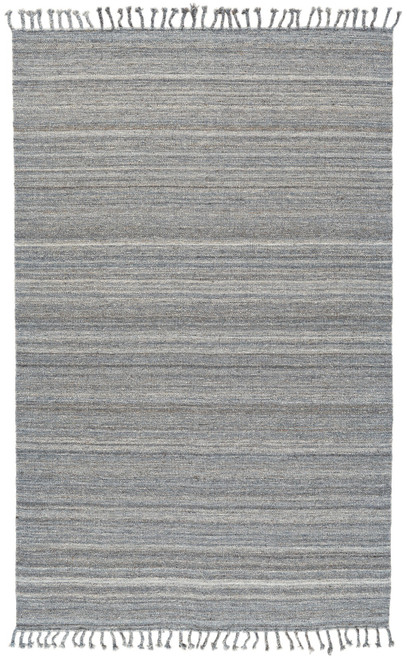 5' X 8' Gray Wool Striped Hand Woven Area Rug With Fringe