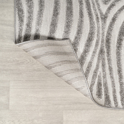 6' Gray And Ivory Square Abstract Indoor Outdoor Area Rug