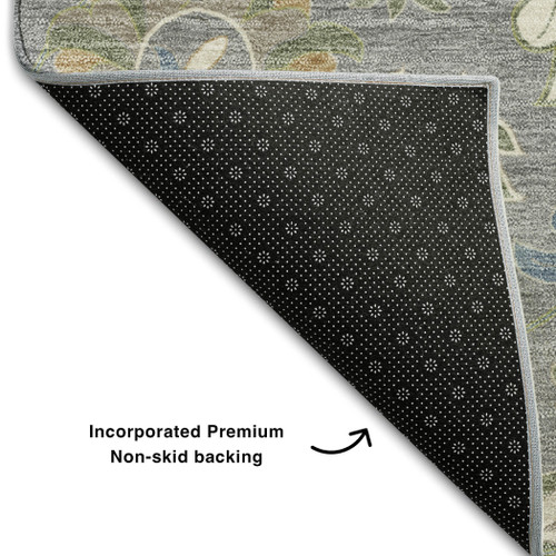 3' X 5' Gray Copper And Blue Floral Washable Area Rug With UV Protection