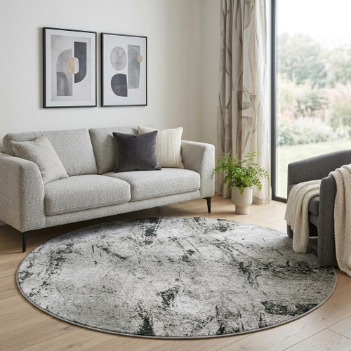 10' Green And White Abstract Washable Round Rug With UV Protection